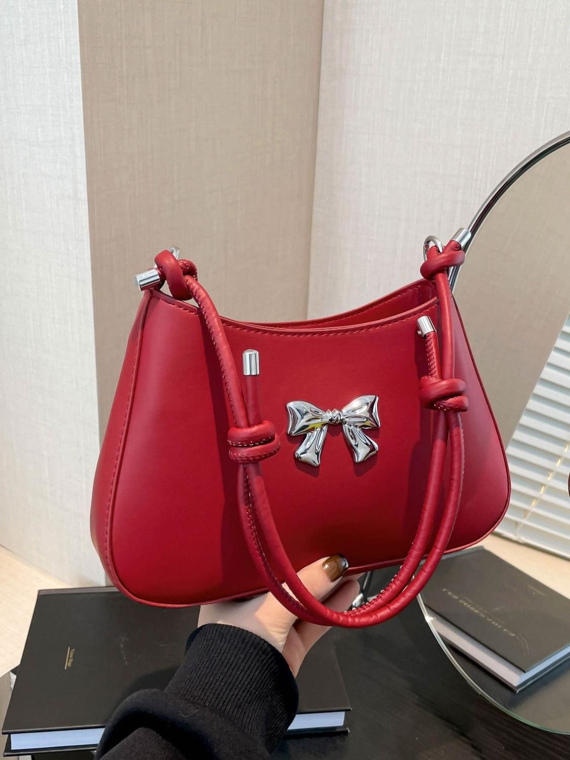 Bow PU Leather Knotted Strap Handbag - Clothes For Her Online Store