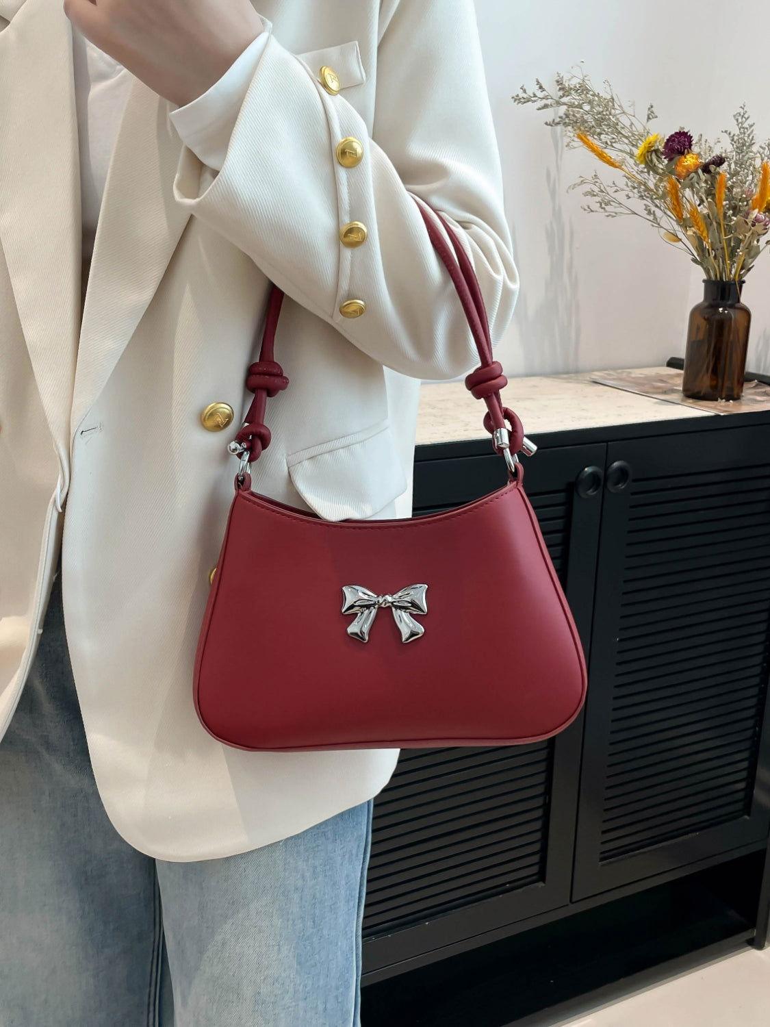 Bow PU Leather Knotted Strap Handbag - Clothes For Her Online Store