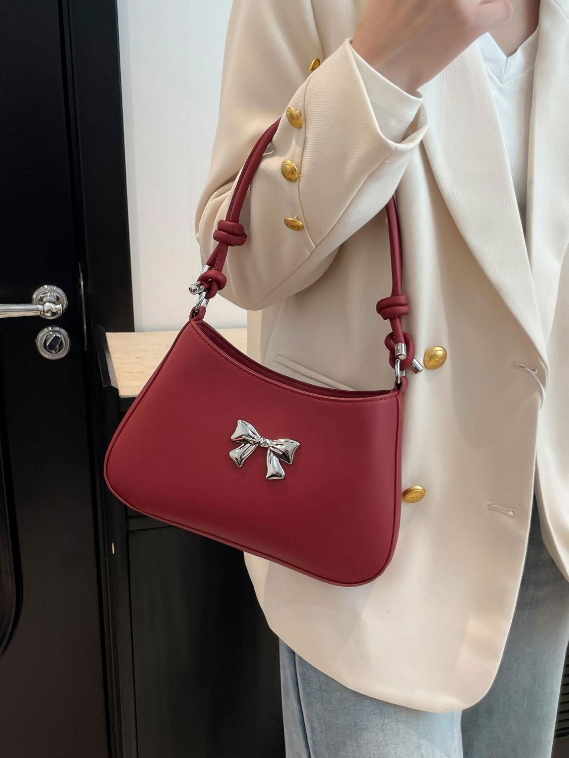 Bow PU Leather Knotted Strap Handbag - Clothes For Her Online Store