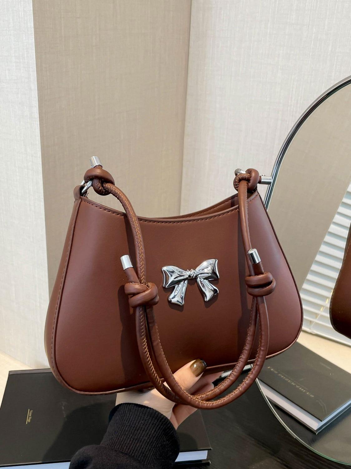 Bow PU Leather Knotted Strap Handbag - Clothes For Her Online Store