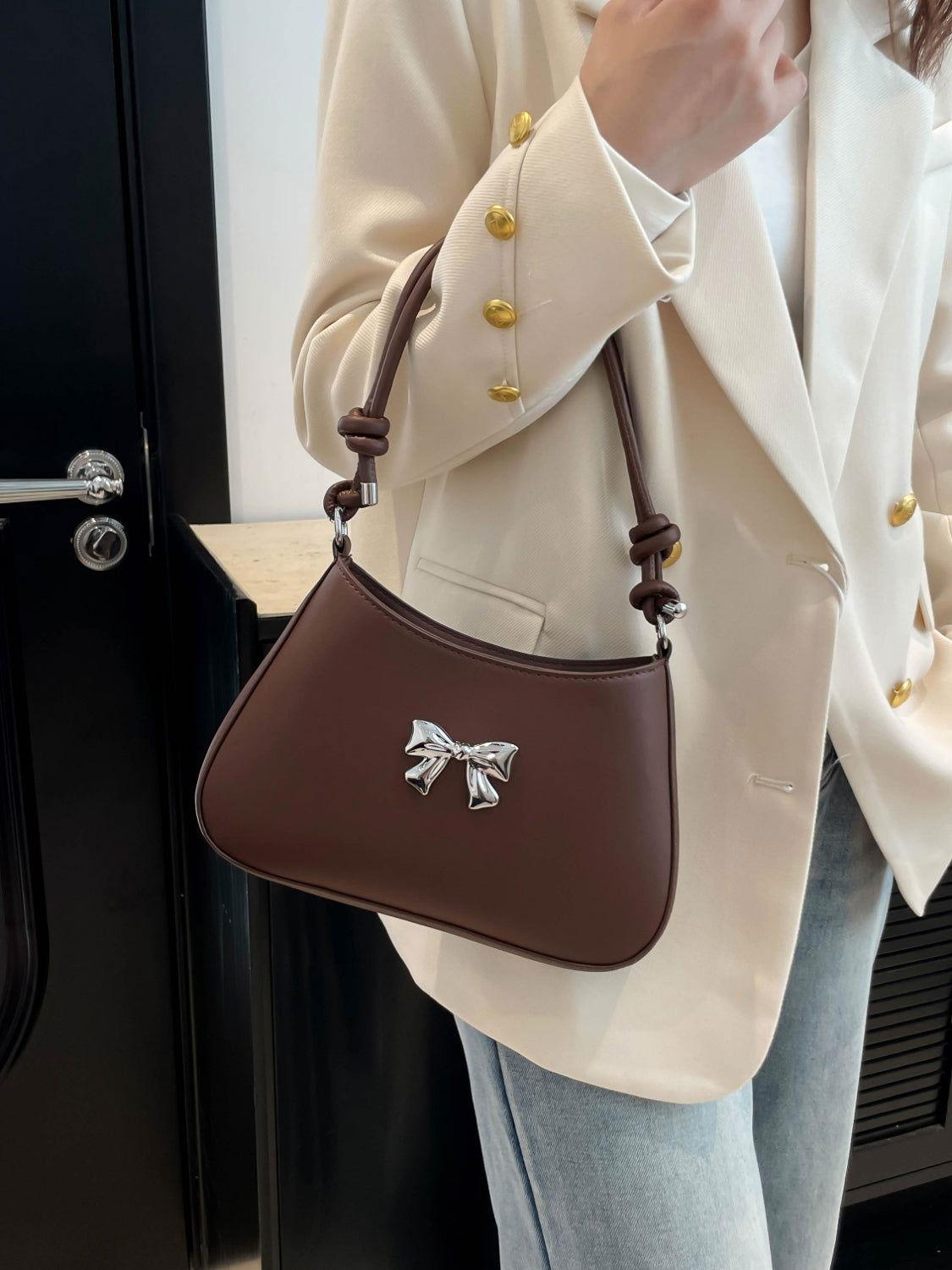 Bow PU Leather Knotted Strap Handbag - Clothes For Her Online Store