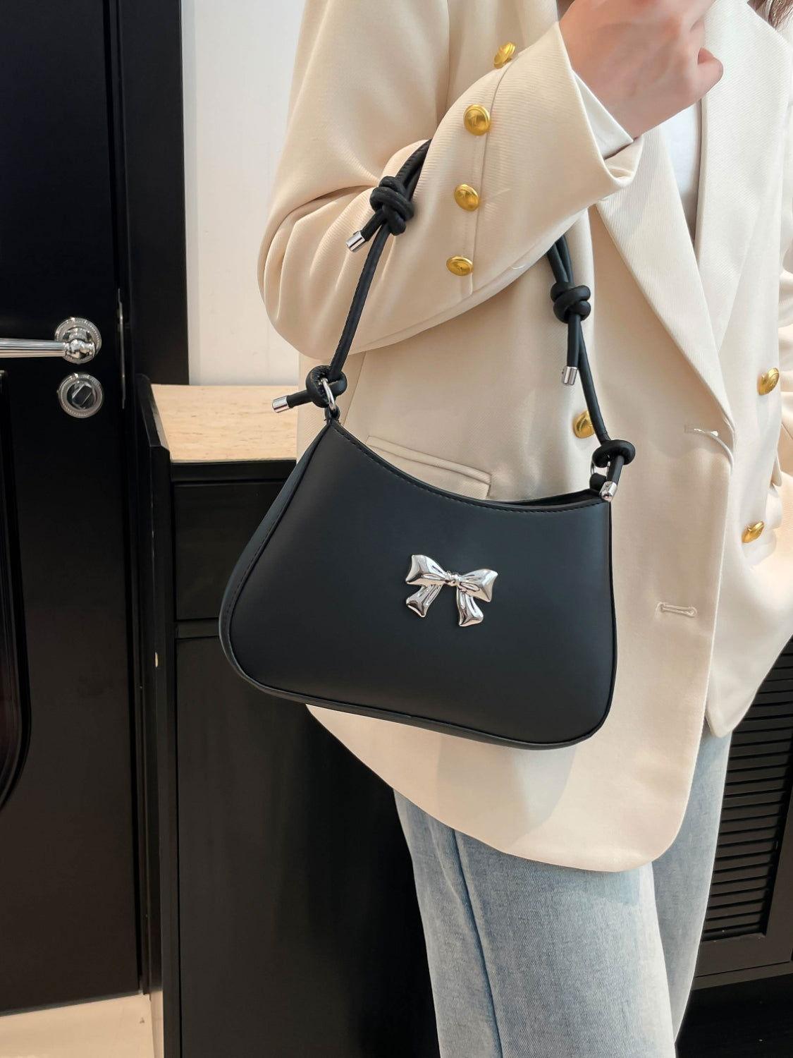 Bow PU Leather Knotted Strap Handbag - Clothes For Her Online Store