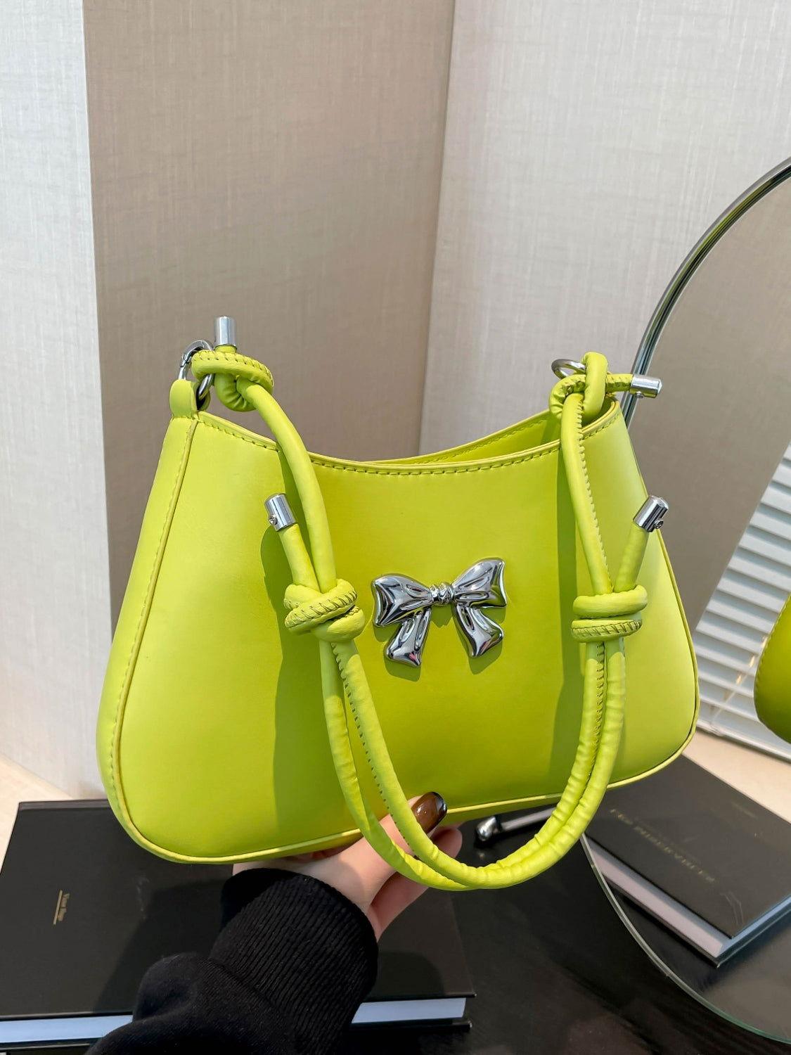 Bow PU Leather Knotted Strap Handbag - Clothes For Her Online Store
