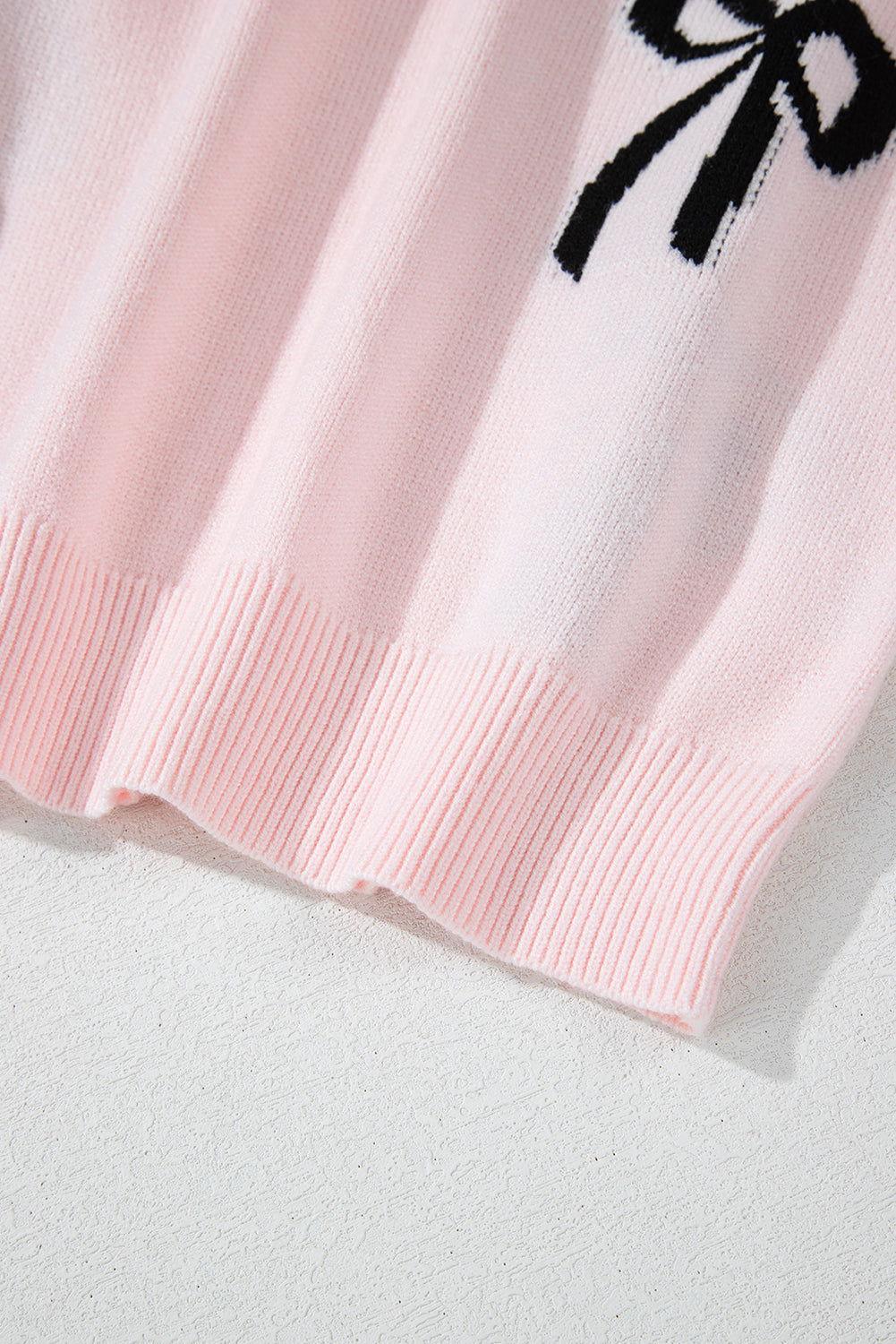 Bow Pattern Round Neck Loose Fit Sweater - Clothes For Her Online Store