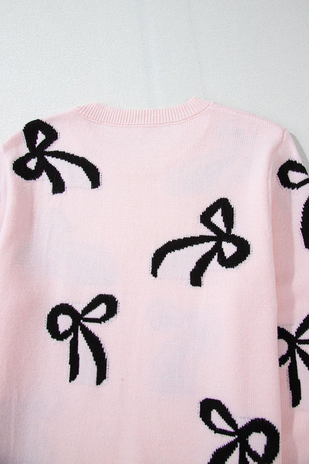 Bow Pattern Round Neck Loose Fit Sweater - Clothes For Her Online Store