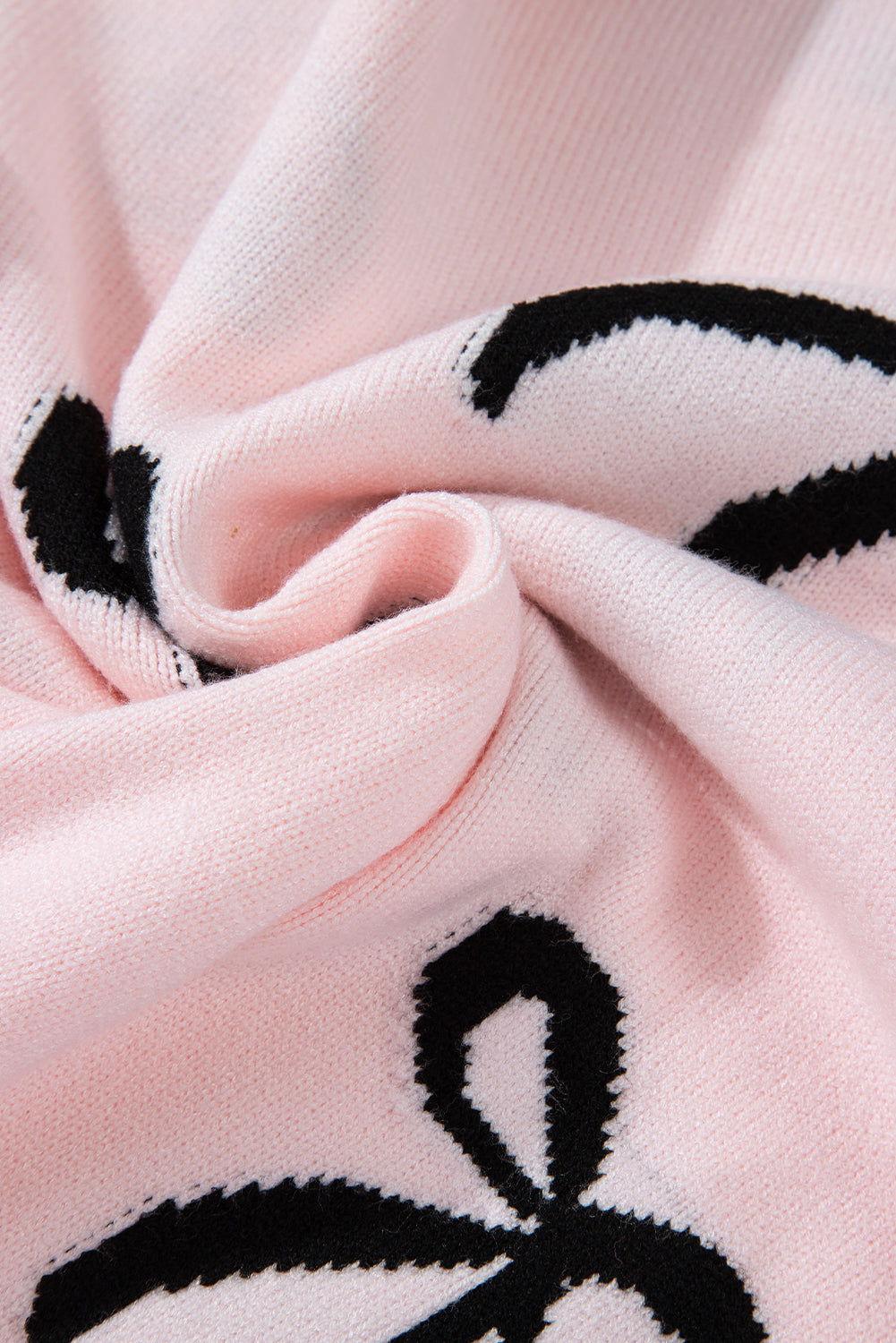 Bow Pattern Round Neck Loose Fit Sweater - Clothes For Her Online Store