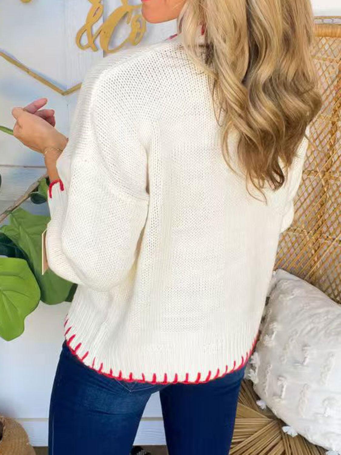Bow Round Neck Long Sleeve Sweater - Clothes For Her Online Store