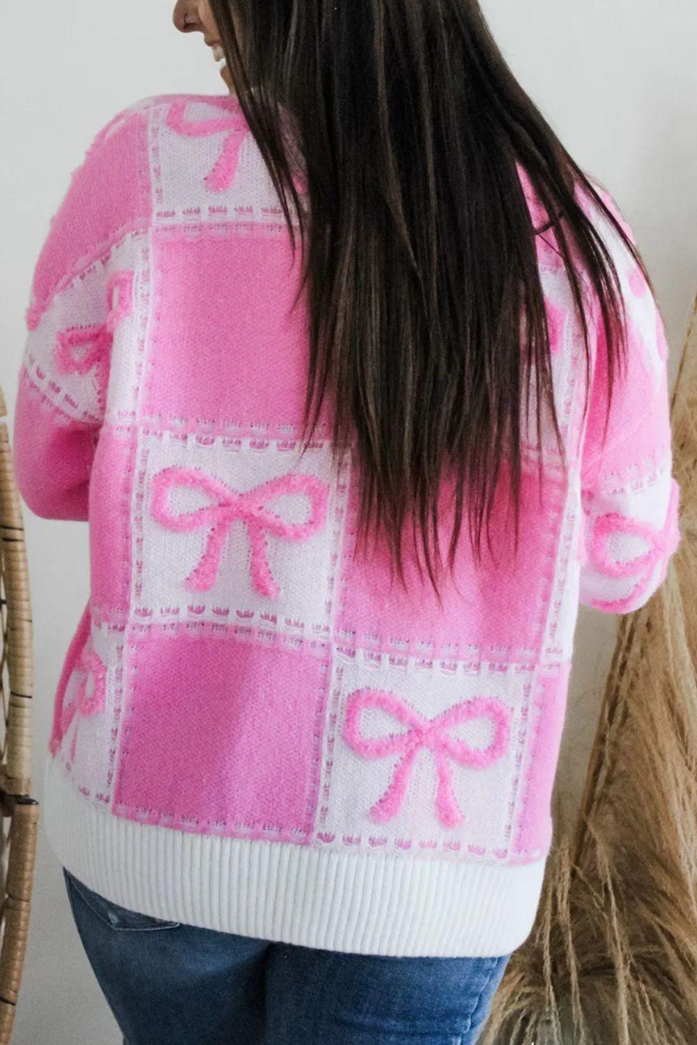 Bow Round Neck Long Sleeve Sweater - Clothes For Her Online Store