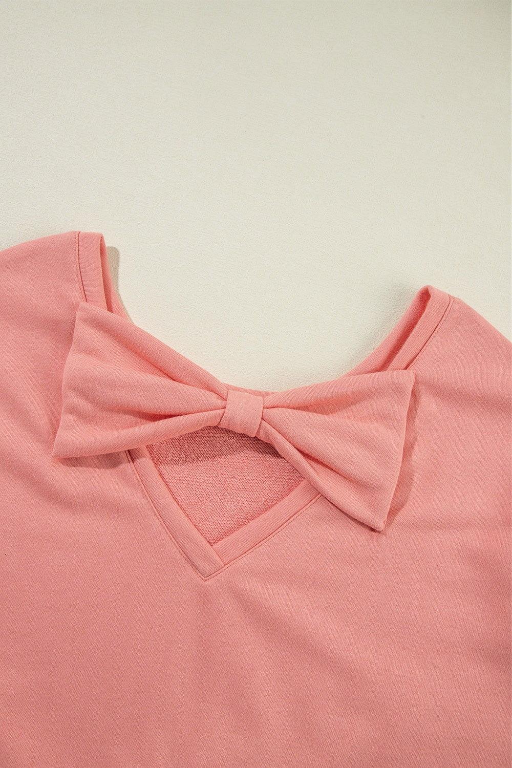 Bow Round Neck Long Sleeve Sweatshirt - Clothes For Her Online Store