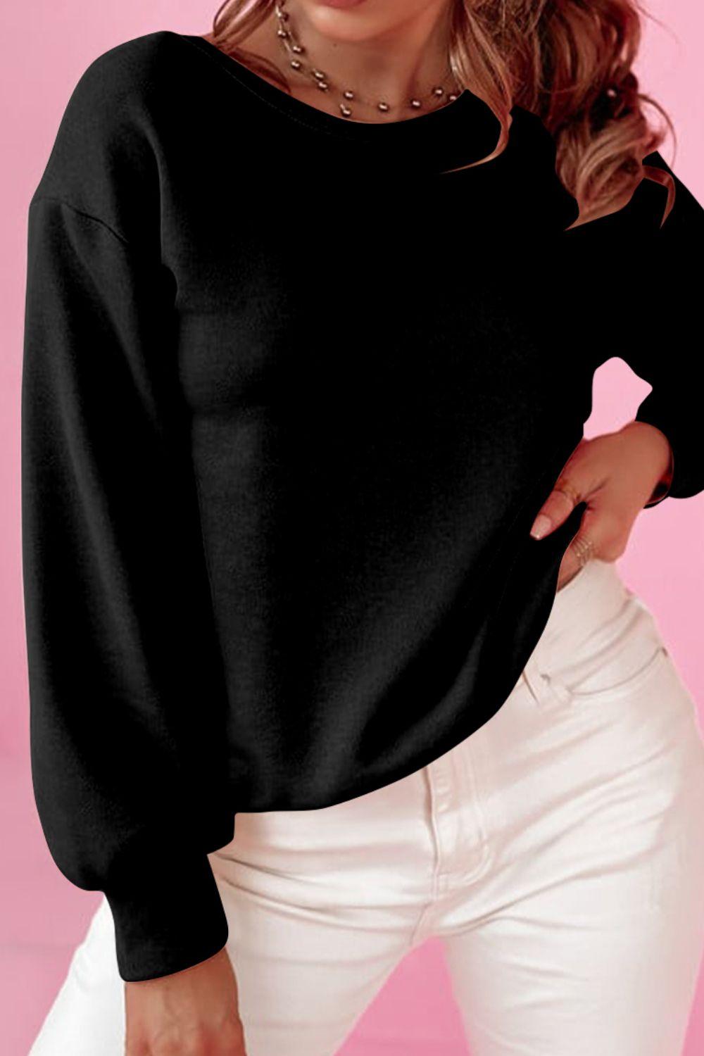 Bow Round Neck Long Sleeve Sweatshirt - Clothes For Her Online Store