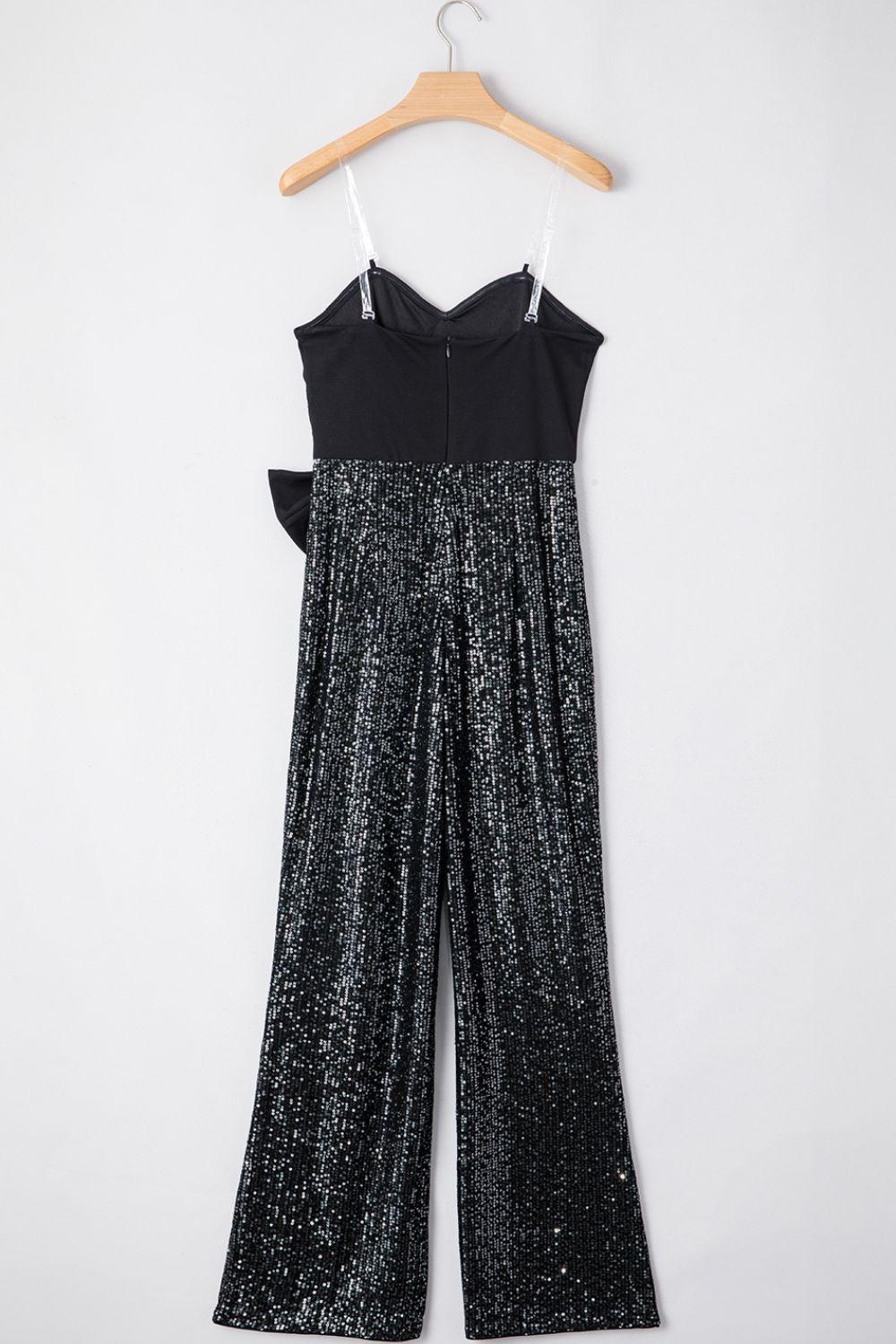 Bow Sequin Wide Leg Jumpsuit - Clothes For Her Online Store