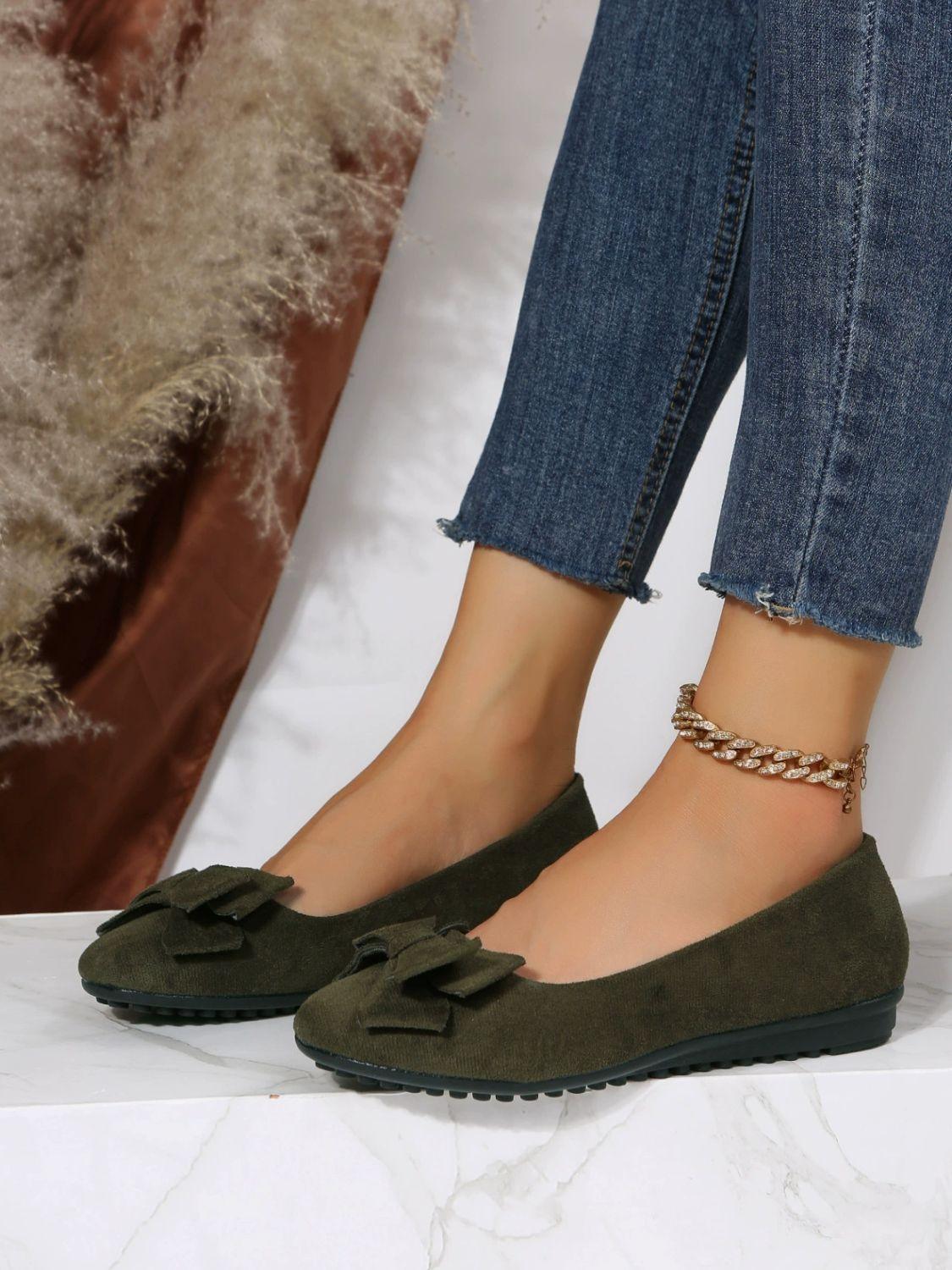 Bow Solid Color Round Toe Flat Slip-Ons - Clothes For Her Online Store