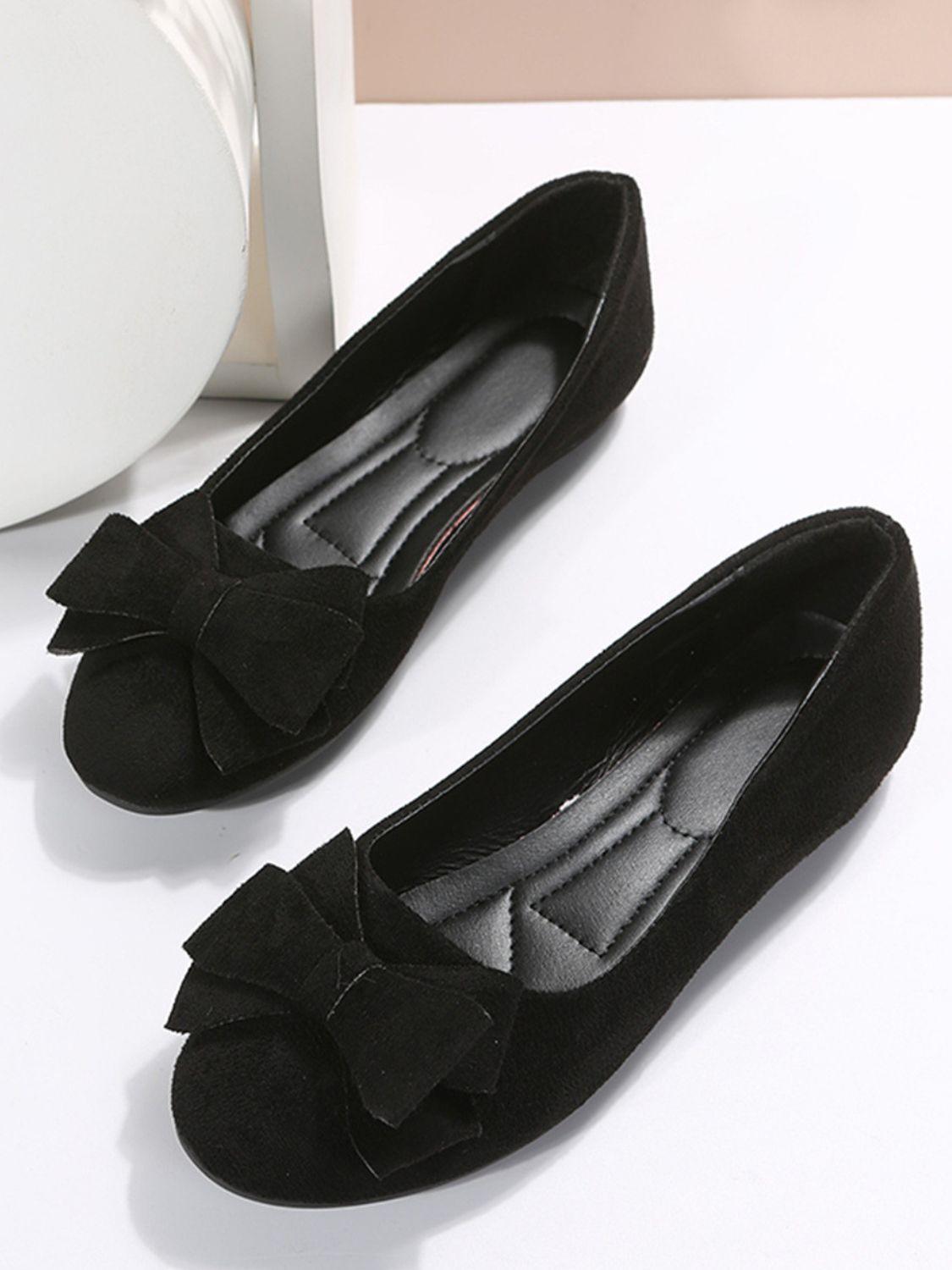 Bow Solid Color Round Toe Flat Slip-Ons - Clothes For Her Online Store