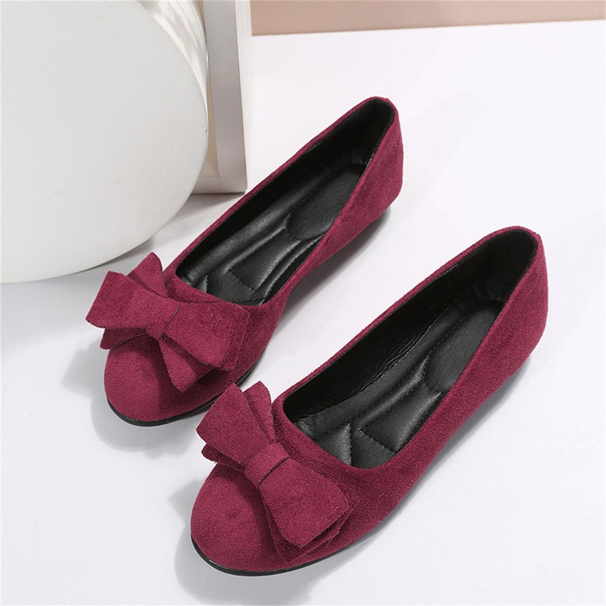Bow Solid Color Round Toe Flat Slip-Ons - Clothes For Her Online Store