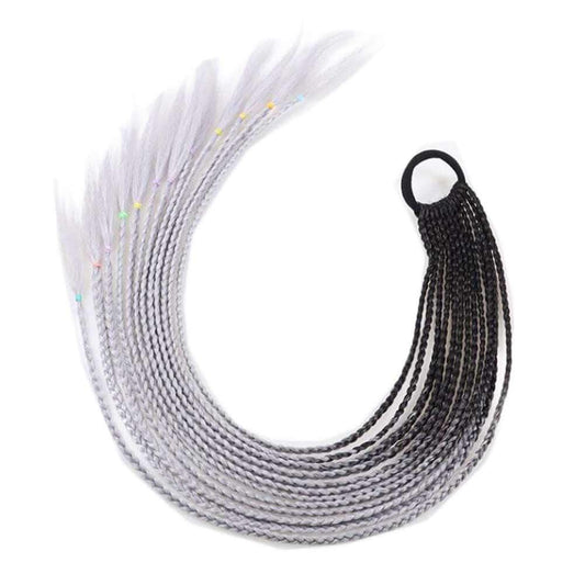 Braid Ponytail Wig Hair Extensions Pigtail Braid Nightclub Party Gradient Color Braid Hair Ring Hairpieces,Black to Grey Halloween Dress Up Cosplay - Clothes For Her Online Store