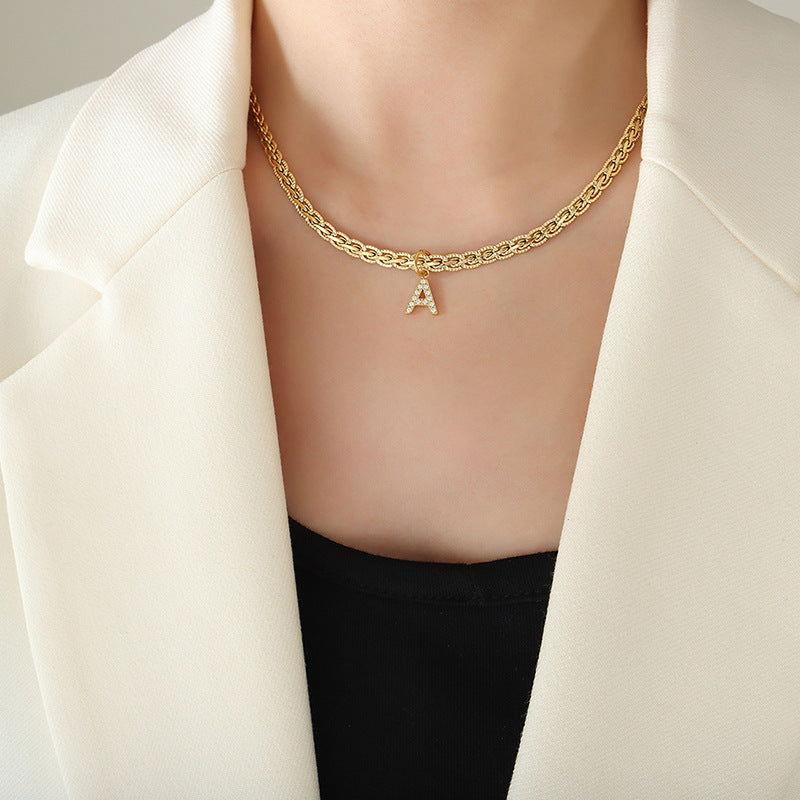 Brass Inlaid Zircon Letter Pendant Necklace - Clothes For Her Online Store