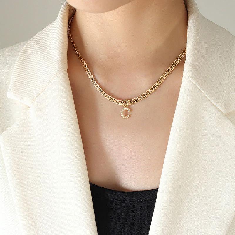 Brass Inlaid Zircon Letter Pendant Necklace - Clothes For Her Online Store