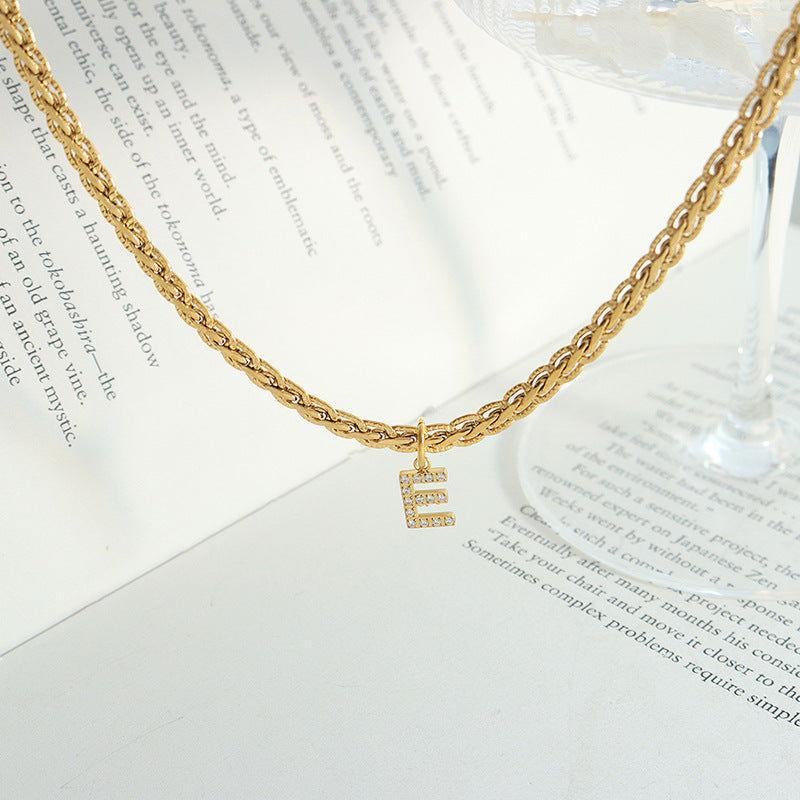 Brass Inlaid Zircon Letter Pendant Necklace - Clothes For Her Online Store