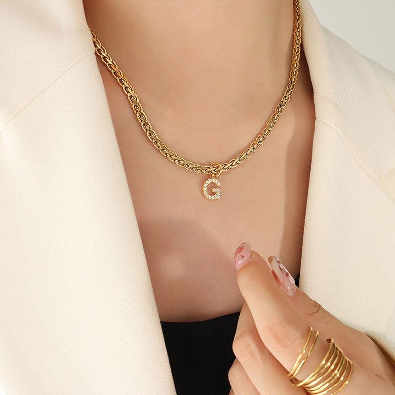 Brass Inlaid Zircon Letter Pendant Necklace - Clothes For Her Online Store