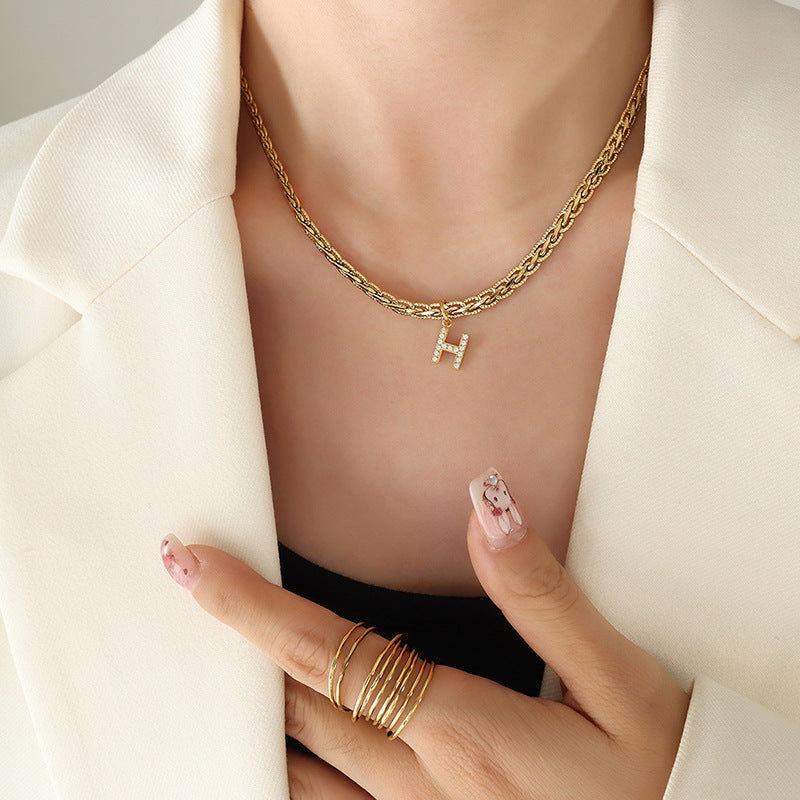 Brass Inlaid Zircon Letter Pendant Necklace - Clothes For Her Online Store