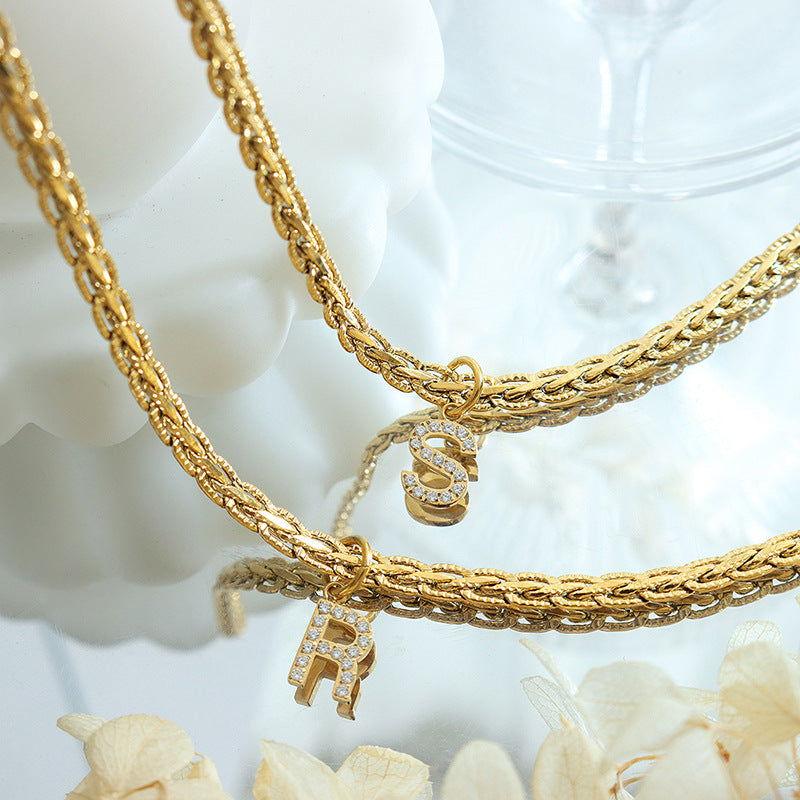 Brass Inlaid Zircon Letter Pendant Necklace - Clothes For Her Online Store