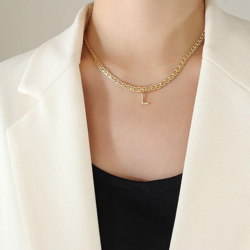 Brass Inlaid Zircon Letter Pendant Necklace - Clothes For Her Online Store