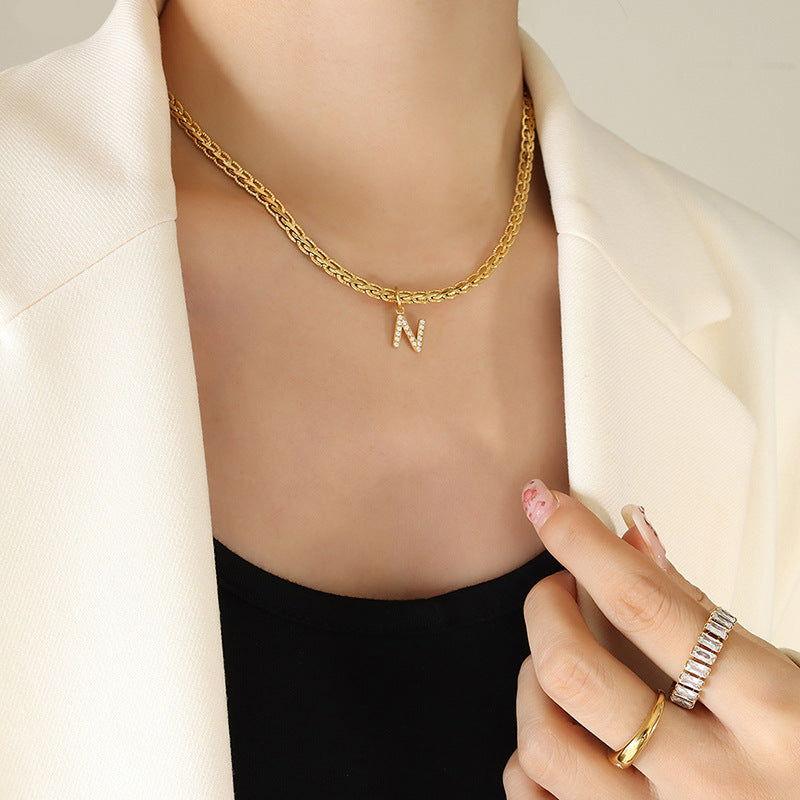 Brass Inlaid Zircon Letter Pendant Necklace - Clothes For Her Online Store