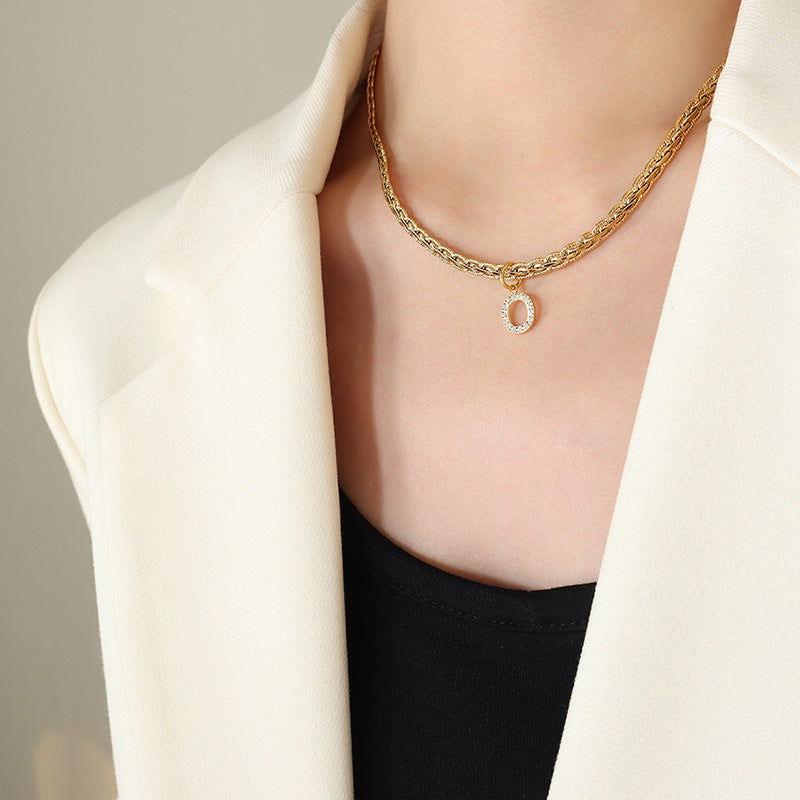 Brass Inlaid Zircon Letter Pendant Necklace - Clothes For Her Online Store