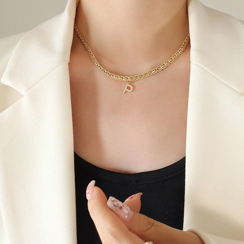 Brass Inlaid Zircon Letter Pendant Necklace - Clothes For Her Online Store