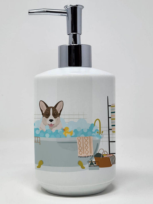 Brindle Cardigan Corgi Ceramic Soap Dispenser Hand Soap Dispenser Pump Bottles for Bathroom Kitchen, Empty Refillable Liquid Soap Container