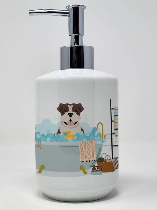 Brindle English Bulldog Ceramic Soap Dispenser Hand Soap Dispenser Pump Bottles for Bathroom Kitchen, Empty Refillable Liquid Soap Container
