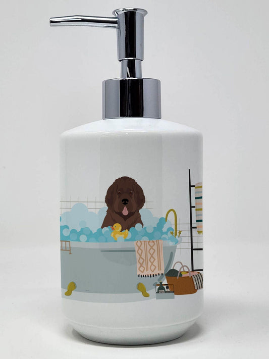 Brown Newfoundland Ceramic Soap Dispenser Hand Soap Dispenser Pump Bottles for Bathroom Kitchen, Empty Refillable Liquid Soap Container