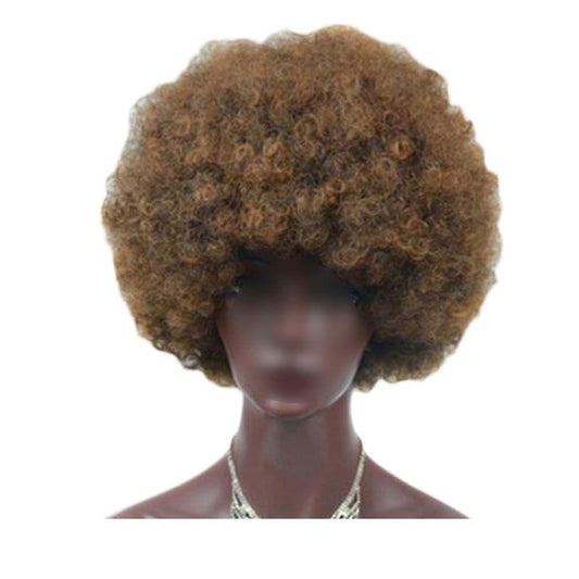 Brown Short Afro Curly Hair Wigs Women Large Fluffy Synthetic Hair Short Full Wig for Party and Daily - Clothes For Her Online Store
