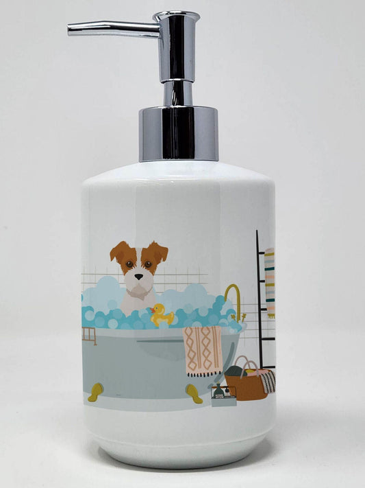 Brown White Wirehair Jack Russell Terrier Ceramic Soap Dispenser Hand Soap Dispenser Pump Bottles for Bathroom Kitchen, Empty Refillable Liquid Soap Container