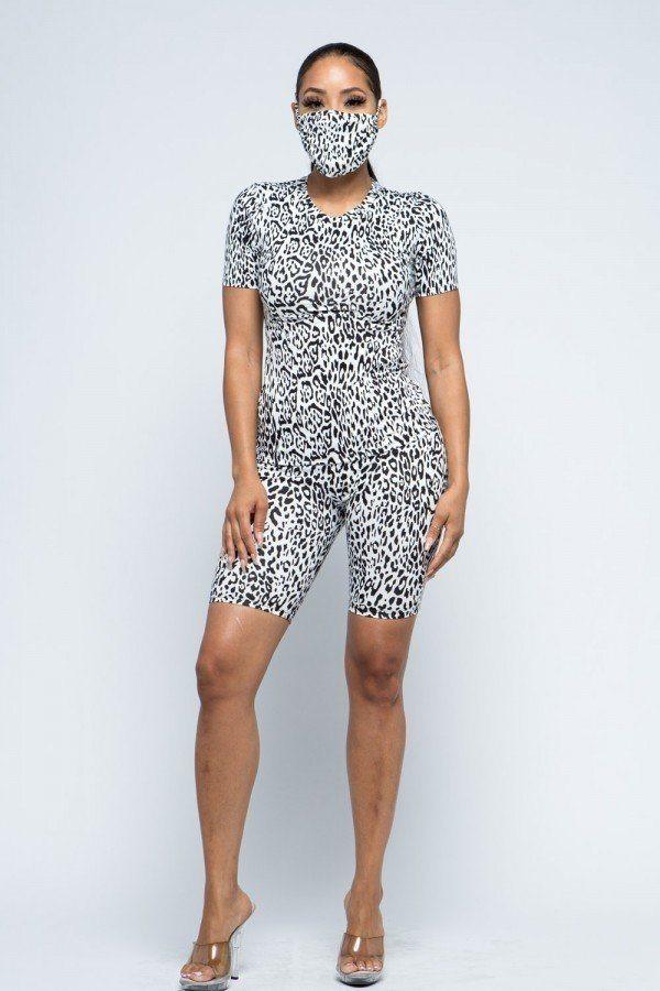 Brushed Short Sleeve Top And Biker Pants And Face Mask Set - Clothes For Her Online Store