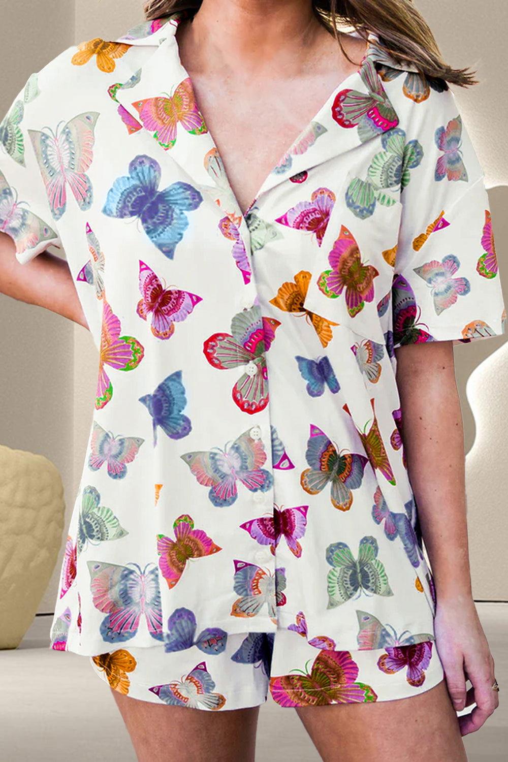 Butterfly Half Sleeve Top and Shorts Set - Clothes For Her Online Store