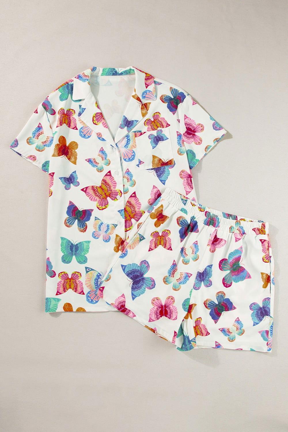 Butterfly Half Sleeve Top and Shorts Set - Clothes For Her Online Store
