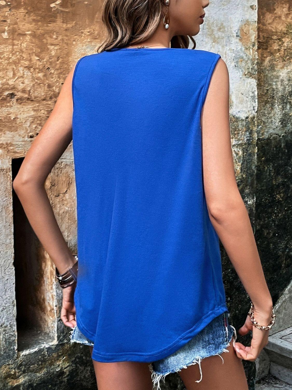 Button Detail Round Neck Tank - Clothes For Her Online Store