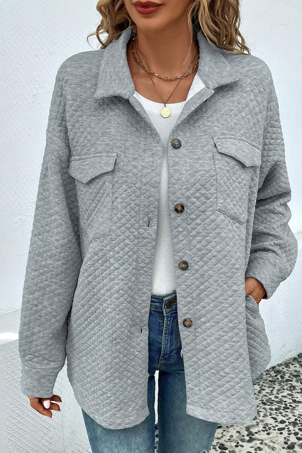 Button Down Collared Jacket - Clothes For Her Online Store