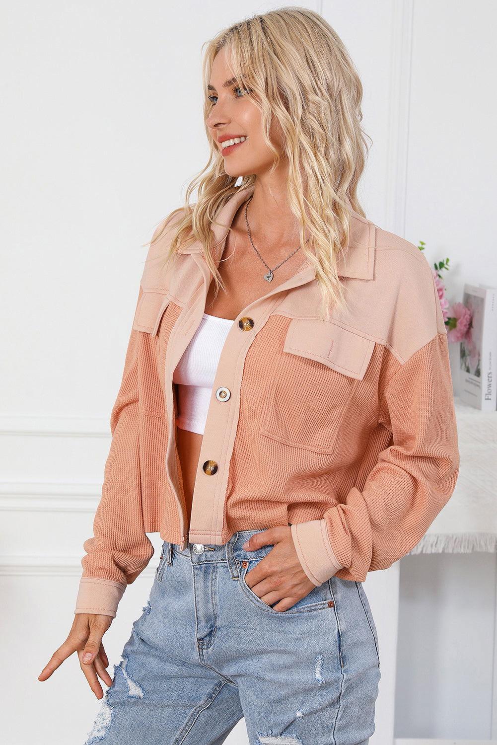 Button Down Dropped Shoulder Jacket - Clothes For Her Online Store
