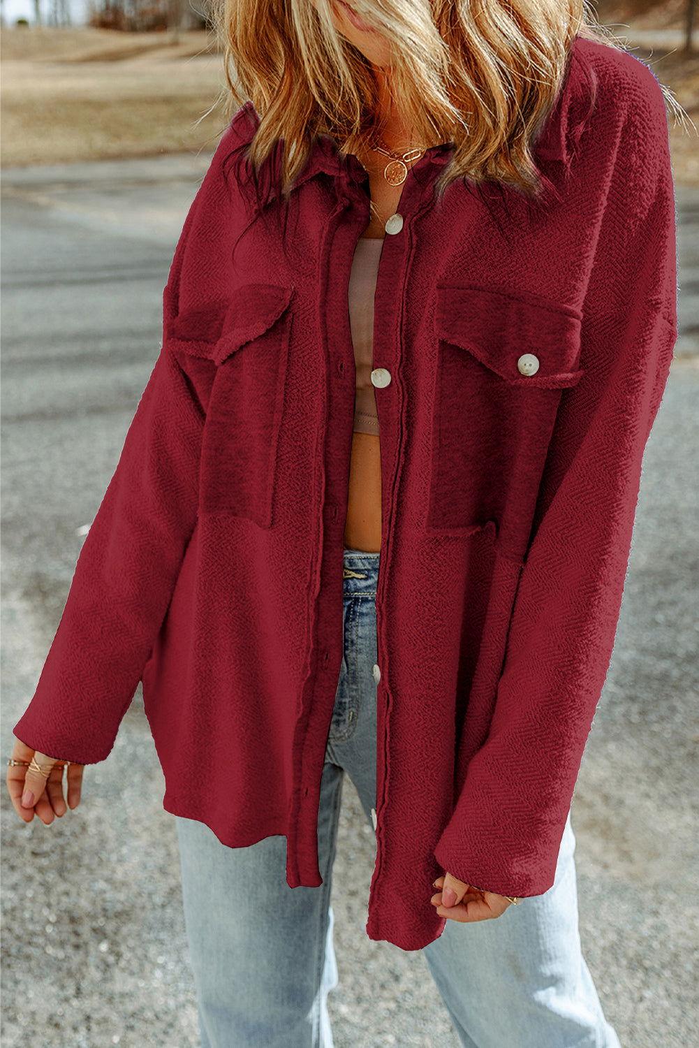 Button Down Long Sleeve Jacket - Clothes For Her Online Store