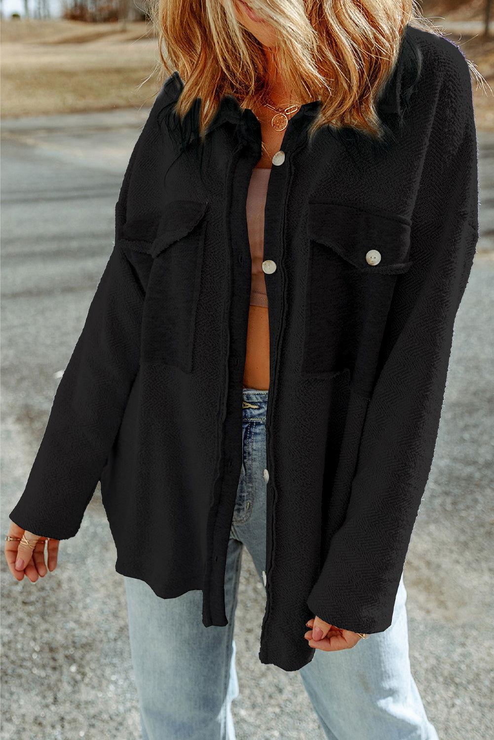 Button Down Long Sleeve Jacket - Clothes For Her Online Store