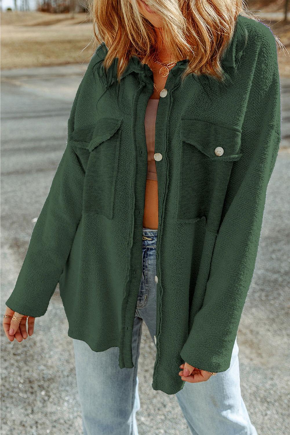 Button Down Long Sleeve Jacket - Clothes For Her Online Store