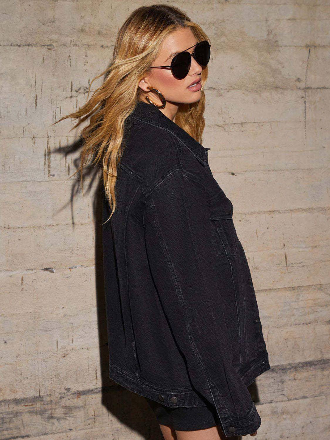 Button Up Collared Neck Denim Jacket - Clothes For Her Online Store