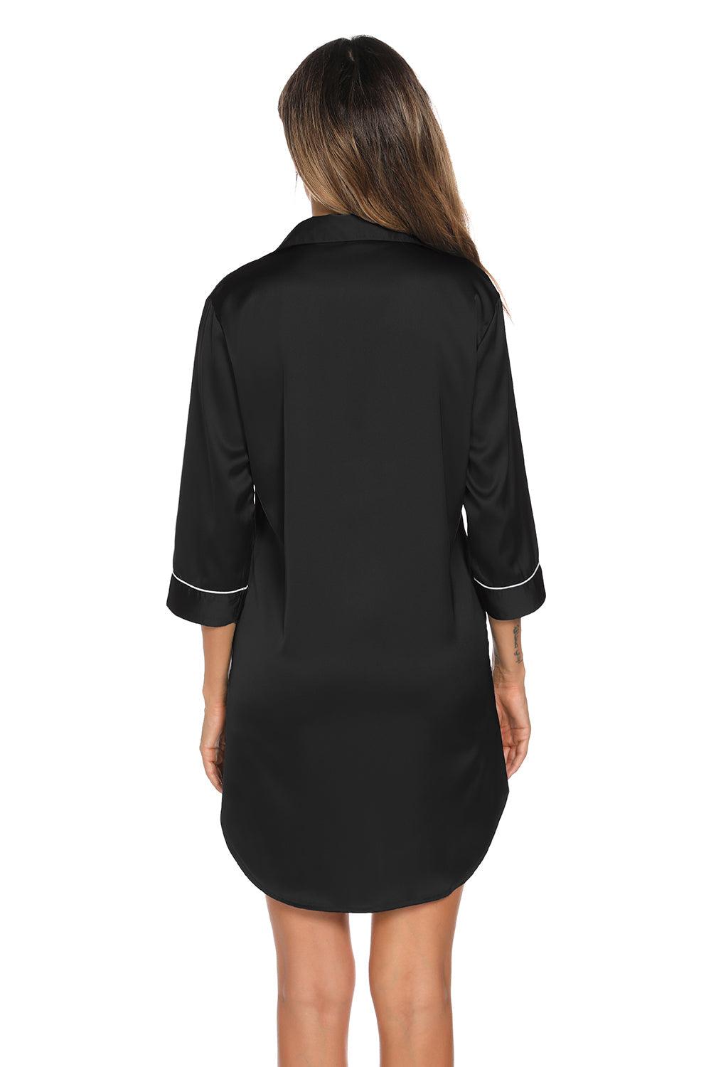 Button Up Collared Neck Night Dress with Pocket - Clothes For Her Online Store