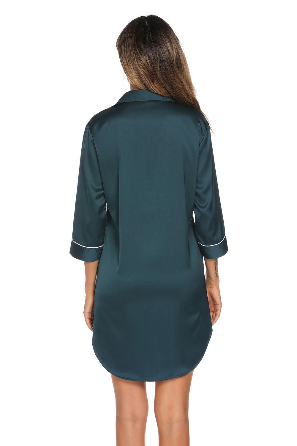 Button Up Collared Neck Night Dress with Pocket - Clothes For Her Online Store