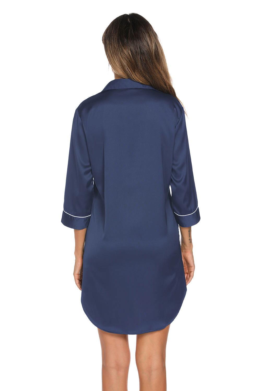 Button Up Collared Neck Night Dress with Pocket - Clothes For Her Online Store