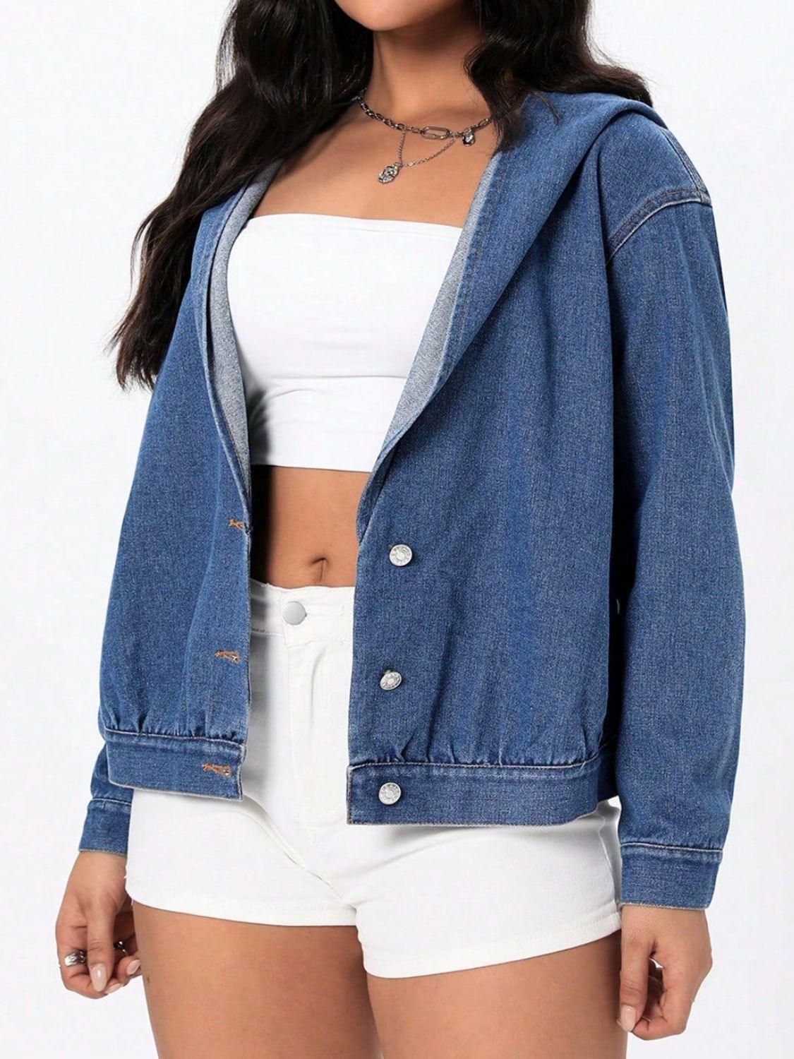 Button Up Hooded Denim Top - Clothes For Her Online Store