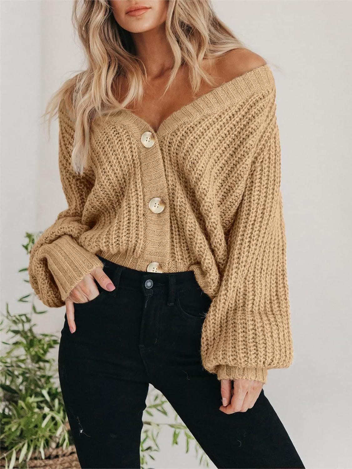 Button Up Long Sleeve Cardigan - Clothes For Her Online Store