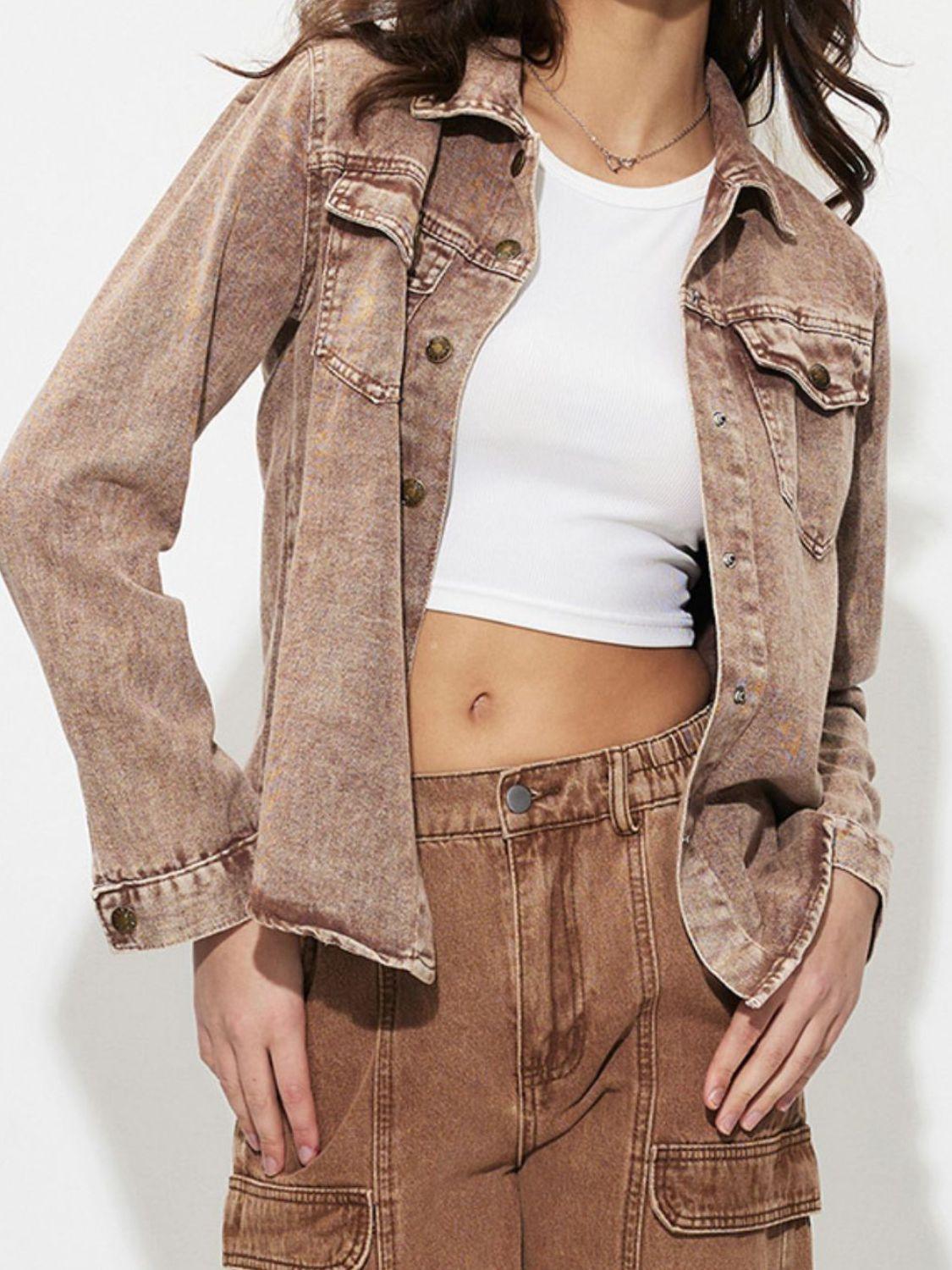 Button Up Long Sleeve Denim Jacket - Clothes For Her Online Store